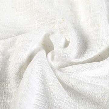 TWOPAGES Customizable Beige White Linen Curtain with Embroidery Trim Tape Decorative Window Curtain for Living Room Bedroom Light Filtering Pinch Pleated Drape, 1 Panel