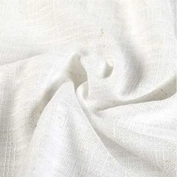 TWOPAGES Customizable Beige White Linen Curtain with Embroidery Trim Tape Decorative Window Curtain for Living Room Bedroom Light Filtering Pinch Pleated Drape, 1 Panel