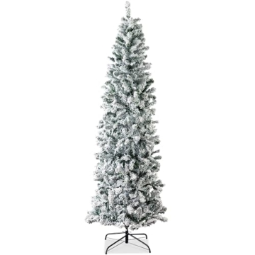 Best Choice Products 7.5ft Flocked Pencil Christmas Tree - Slim Snowy Appearance for Holiday Decor, ...