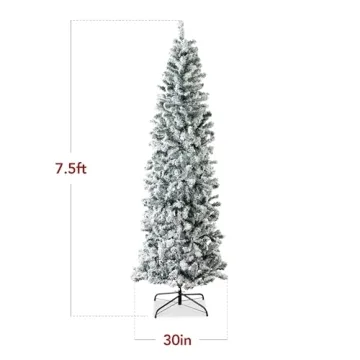 Best Choice Products 7.5ft Flocked Pencil Christmas Tree