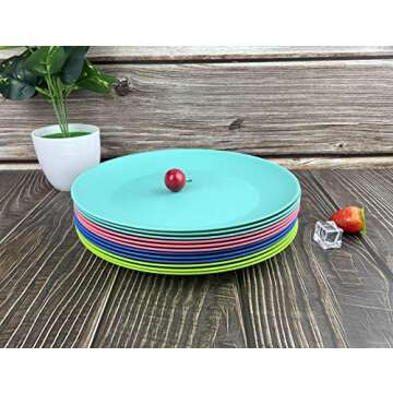 YUYUHUA Plastic Plates Reusable 10 inch - Kitchen Flat Dinner Plates - Dishwasher Safe & Microwavabl...