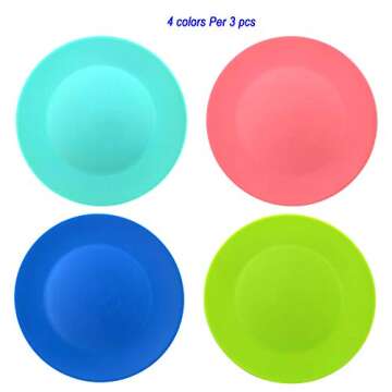 YUYUHUA Plastic Plates Reusable 10 inch - Kitchen Flat Dinner Plates - Dishwasher Safe & Microwavable Plates set of 12 - Kids Stacking Colorful Plates for Indoor Outdoor (BPA Free)