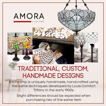 Tiffany Style Hanging Lamp Jeweled Chandelier 18" Wide Stained Glass White Antique Vintage Light Decor Restaurant Game Living Dining Room Kitchen Gift AM263HL18B Amora Lighting