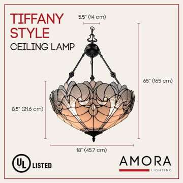 Tiffany Style Hanging Lamp Jeweled Chandelier 18" Wide Stained Glass White Antique Vintage Light Decor Restaurant Game Living Dining Room Kitchen Gift AM263HL18B Amora Lighting