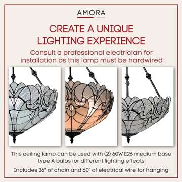 Tiffany Style Hanging Lamp Jeweled Chandelier 18" Wide Stained Glass White Antique Vintage Light Decor Restaurant Game Living Dining Room Kitchen Gift AM263HL18B Amora Lighting