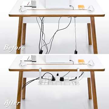 2 Pack Cable Management Tray, 16" Upgraded Under Desk No Drill Cord Foldable Clamp Organizer for Wir...