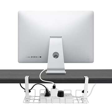 2 Pack Cable Management Tray, 16" Upgraded Under Desk No Drill Cord Foldable Clamp Organizer for Wire Metal Holder Ideal for Computer Home Office Standing Tables to Hide Power Strips (White)