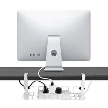 2 Pack Cable Management Tray, 16" Upgraded Under Desk No Drill Cord Foldable Clamp Organizer for Wire Metal Holder Ideal for Computer Home Office Standing Tables to Hide Power Strips (White)