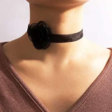 Jumwrit Sexy Black Lace Rose Choker Necklaces Bridal Necklaces Minimalist Necklaces Costume Accessor...