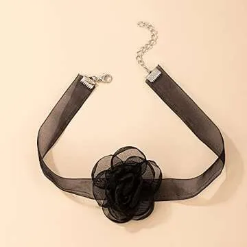 Jumwrit Sexy Black Lace Rose Choker Necklaces Bridal Necklaces Minimalist Necklaces Costume Accessories for Women
