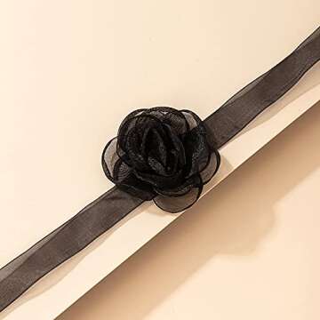 Jumwrit Sexy Black Lace Rose Choker Necklaces Bridal Necklaces Minimalist Necklaces Costume Accessories for Women