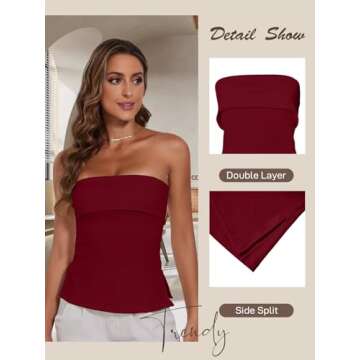 Strapless Tube Tops for Women Backless Going Out Bandeau Top Sexy Trendy Off Shoulder Side Split Sum...