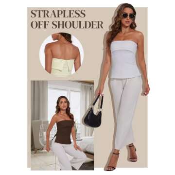 Strapless Tube Tops for Women Backless Going Out Bandeau Top Sexy Trendy Off Shoulder Side Split Summer Bustier Tops Red