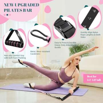Pilates Bar Kit with Resistance Bands, Multifunctional Yoga Pilates Bar with Heavy-Duty Metal Adjust...