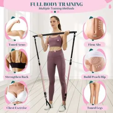 Pilates Bar Kit with Resistance Bands, Multifunctional Yoga Pilates Bar with Heavy-Duty Metal Adjustment Buckle, Portable Home Gym Pilates Resistance Bar for Full Body Workouts(20-150LBS)- Jet Black