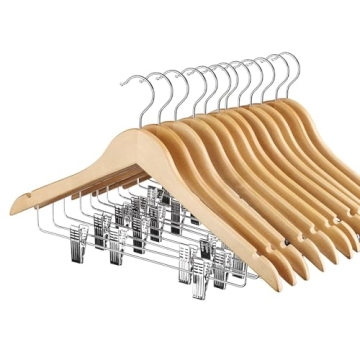 HOUSE DAY 12 Pack High-Grade Wooden Suit Hangers with Clips for Stylish Organization
