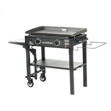 Blackstone 1853 Flat Top Gas Grill 2 Burner Propane Fuelled Rear Grease Management System 28” Outdoor Griddle Station for Camping with Built in Cutting Board and Garbage Holder, 28 Inch, Black