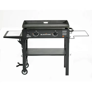 Blackstone 1853 Flat Top Gas Grill 2 Burner Propane Fuelled Rear Grease Management System 28” Outdoor Griddle Station for Camping with Built in Cutting Board and Garbage Holder, 28 Inch, Black