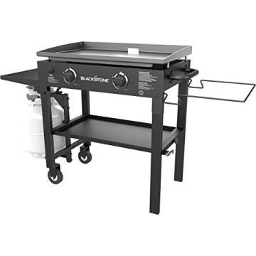 Blackstone 1853 Flat Top Gas Grill 2 Burner Propane Fuelled Rear Grease Management System 28” Outdoor Griddle Station for Camping with Built in Cutting Board and Garbage Holder, 28 Inch, Black