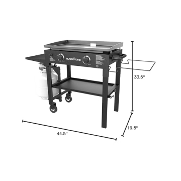 Blackstone 1853 Flat Top Gas Grill 2 Burner Propane Fuelled Rear Grease Management System 28” Outdoor Griddle Station for Camping with Built in Cutting Board and Garbage Holder, 28 Inch, Black