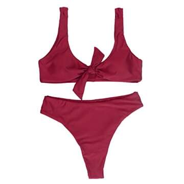 Stylish QINSEN Hipsters Sexy Bikini Set in Wine Color