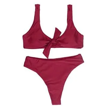 Stylish QINSEN Hipsters Sexy Bikini Set in Wine Color