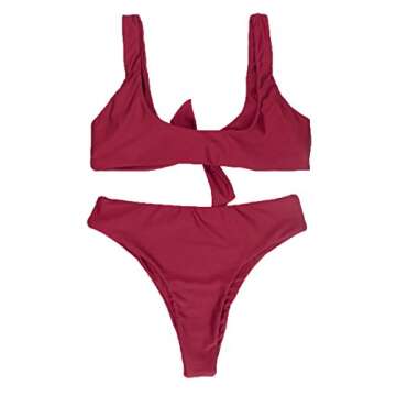 Stylish QINSEN Hipsters Sexy Bikini Set in Wine Color