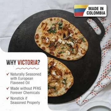 Victoria 15-Inch Cast Iron Tawa Dosa Pan, Pizza Pan with a Loop Handle, Crepe Pan Preseasoned with Flaxseed Oil, Made in Colombia