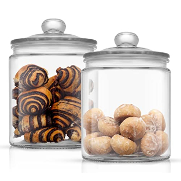 JoyJolt Elegant Cookie Jar Set - 2 Large Airtight Glass Jars for Kitchen