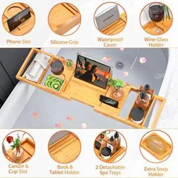 Luxurious Bamboo Bathtub Caddy for Relaxation and Comfort