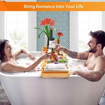 Bamboo Expandable Bathtub Caddy Tray for Bath Tub Wooden Adjustable for Luxury and Relaxing with Wine Glass Holder, Reading Slot by FURNINXS