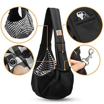 Tomkas Small Dog Sling Carrier - Classic Pocket & Classic Strap & Classic Pocket - for 2-7 lbs Pets(Black)