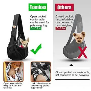 Tomkas Small Dog Sling Carrier - Classic Pocket & Classic Strap & Classic Pocket - for 2-7 lbs Pets(Black)