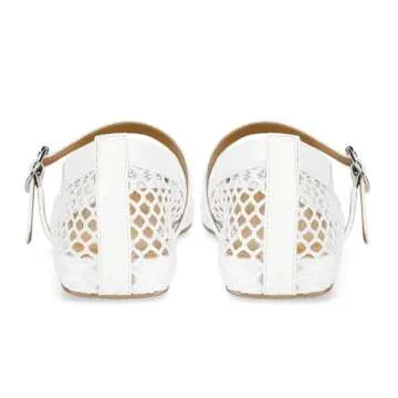 Stylish DOEYG Women's White Mesh Ballet Flats with Buckle Strap