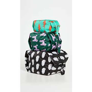 BAGGU 3D Zip Set, Expandable Nylon Zip Pouch 3 Pack For Travel And Organization (Archive Pets)