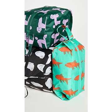 BAGGU 3D Zip Set, Expandable Nylon Zip Pouch 3 Pack For Travel And Organization (Archive Pets)