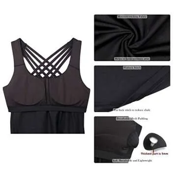 icyzone Yoga Tops Workouts Clothes Activewear Built in Bra Tank Tops for Women (S, Black)