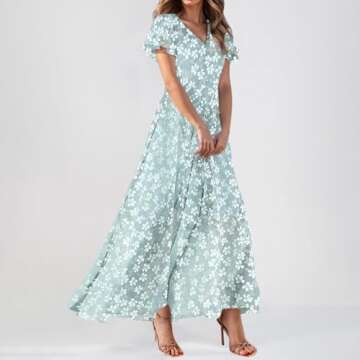 Maxi Dress for Women - Elegant Summer Floral Dress with Ruffle Sleeves