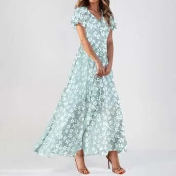 Maxi Dress for Women - Elegant Summer Floral Dress with Ruffle Sleeves