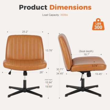 Sweetcrispy Cross Legged Office Chair, Criss Cross Chair Armless Wide Desk Chair No Wheels, Adjustab...