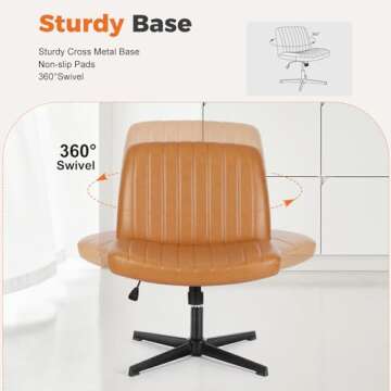 Sweetcrispy Cross Legged Office Chair, Criss Cross Chair Armless Wide Desk Chair No Wheels, Adjustable Swivel Home Office Vanity Chair