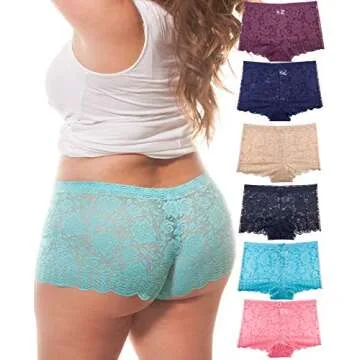 Barbra Lingerie Multi Pack of Women's Regular & Plus Size Lace Boyshort Panties (3XL, Rose)
