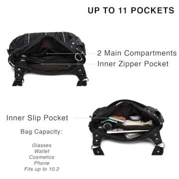 Scarleton Purses for Women Large Hobo Bags Washed Vegan Leather Shoulder Bag Satchel Tote Top Handle Handbags, H129201, Black