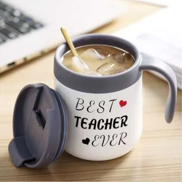 Teacher for Gifts, Unique Gifts for Teacher，Best Teacher Ever Coffee Mug, Insulated Travel Tea Mug with Handle and Lid, Funny Teacher Mug for Birthday Christmas Thanksgiving Teachers ' Day