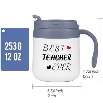 Teacher for Gifts, Unique Gifts for Teacher，Best Teacher Ever Coffee Mug, Insulated Travel Tea Mug with Handle and Lid, Funny Teacher Mug for Birthday Christmas Thanksgiving Teachers ' Day