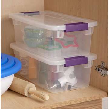 Sterilite 6 Quart ClearView LatchTM with Sweet Plum Handles, Pack Of 2 Containers