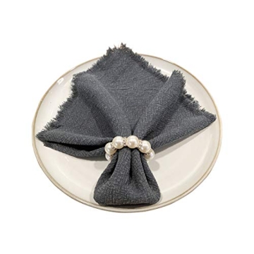 Kintyno Imitation Pearl Beaded Napkin Rings Holder Set of 12,Rhinestone Serviette Rings Buckle Butto...