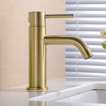 TRUSTMI Brushed Gold Bathroom Faucet Modern Single Handle Single Hole Deck Mounted Lavatory Vanity Sink Faucet, Brass