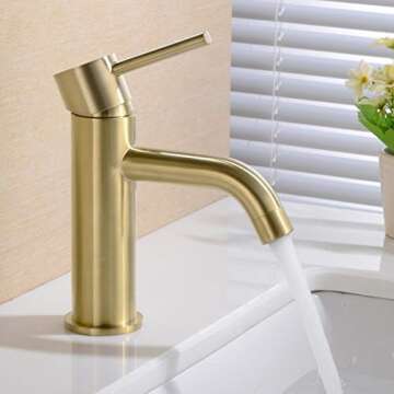 TRUSTMI Brushed Gold Bathroom Faucet Modern Single Handle Single Hole Deck Mounted Lavatory Vanity Sink Faucet, Brass