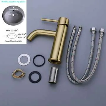 TRUSTMI Brushed Gold Bathroom Faucet Modern Single Handle Single Hole Deck Mounted Lavatory Vanity Sink Faucet, Brass